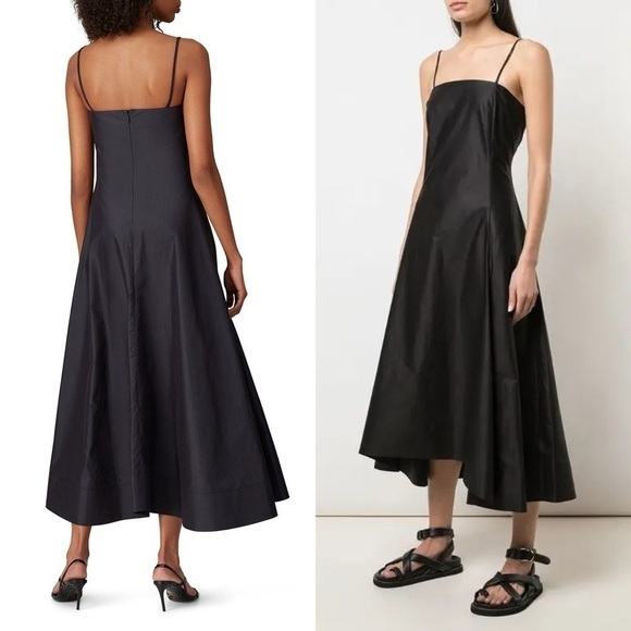 3.1 PHILLIP LIM 90s Square Neck Sleeveless Double Strap Fit & Flare Midi Dress 4 - Picture 3 of 9